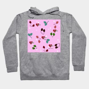 Winter Love Mittens and Snowflake Pattern on Fuchsia Pink Hoodie